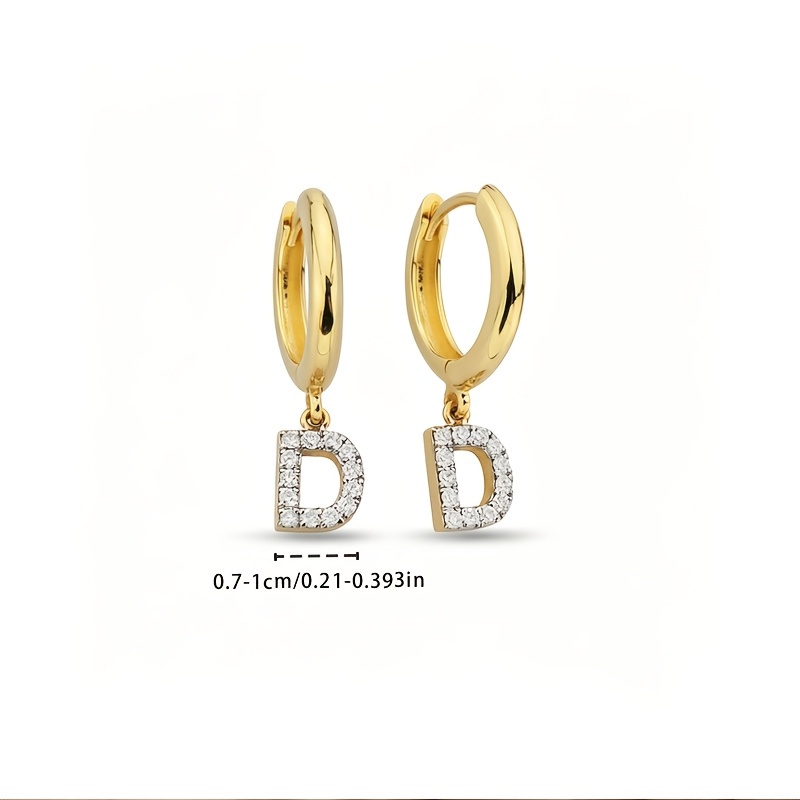 Custom 18K Gold Plated Letter Hoop Earrings with Rhinestones